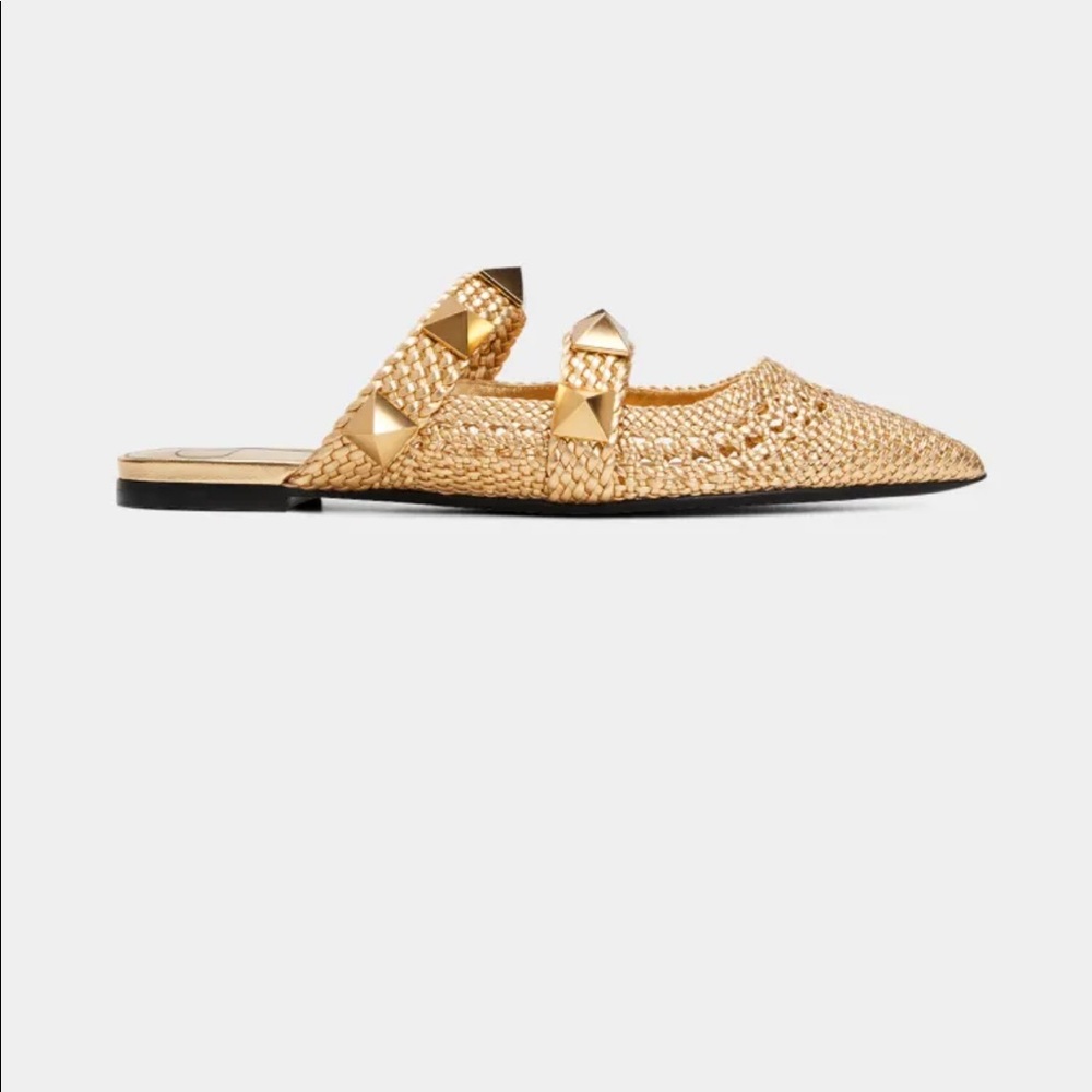 Valentino Garavani woven metallic leather ballerina mules with Roman stud trim